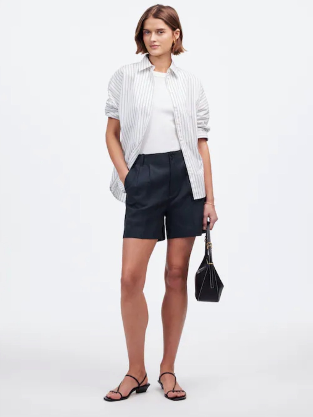 Madewell The Drapey Twill Pleated high waisted short navy 2 NWT